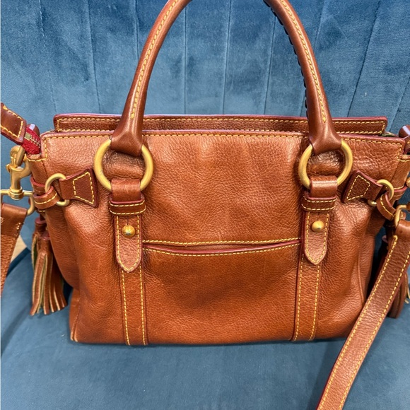Dooney & Bourke Florentine Leather Satchel – Brown, Tassels, Crossbody Strap - Picture 12 of 15